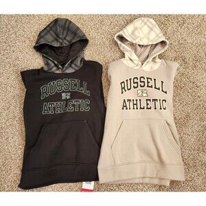 (TWO) RUSSELL ATHLETIC Hoodies Set of 2 Boys Size Medium Black & Tan 10/12 *NWT*